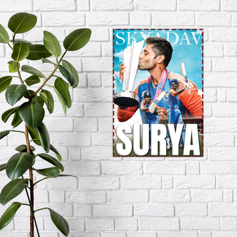 Acrylic Cricketers Player Photo Frame For India Cricket Sports Studio Cafe Wall Frame with 3D Text Gift For Cricket Player, Fans & Achievers Wall Art Decor For Bedroom, Office & Gaming Setup (Suryakumar Yadav)